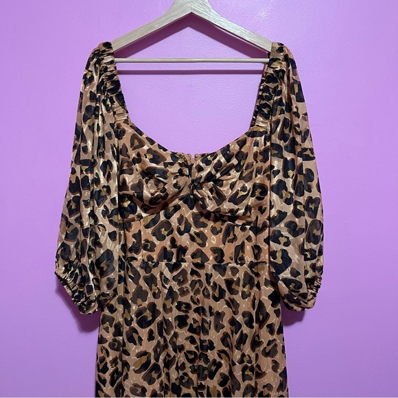 Hutch Dress Women's Size 1X Leopard Print Twist-Front Puff-Sleeve Ruffle-Hem - Picture 4 of 13